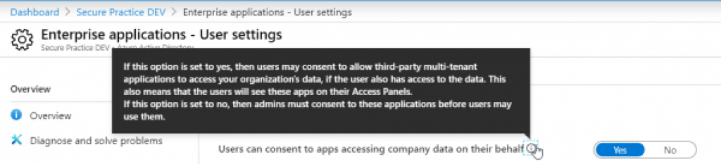 Location of the setting in the Enterprise Application.