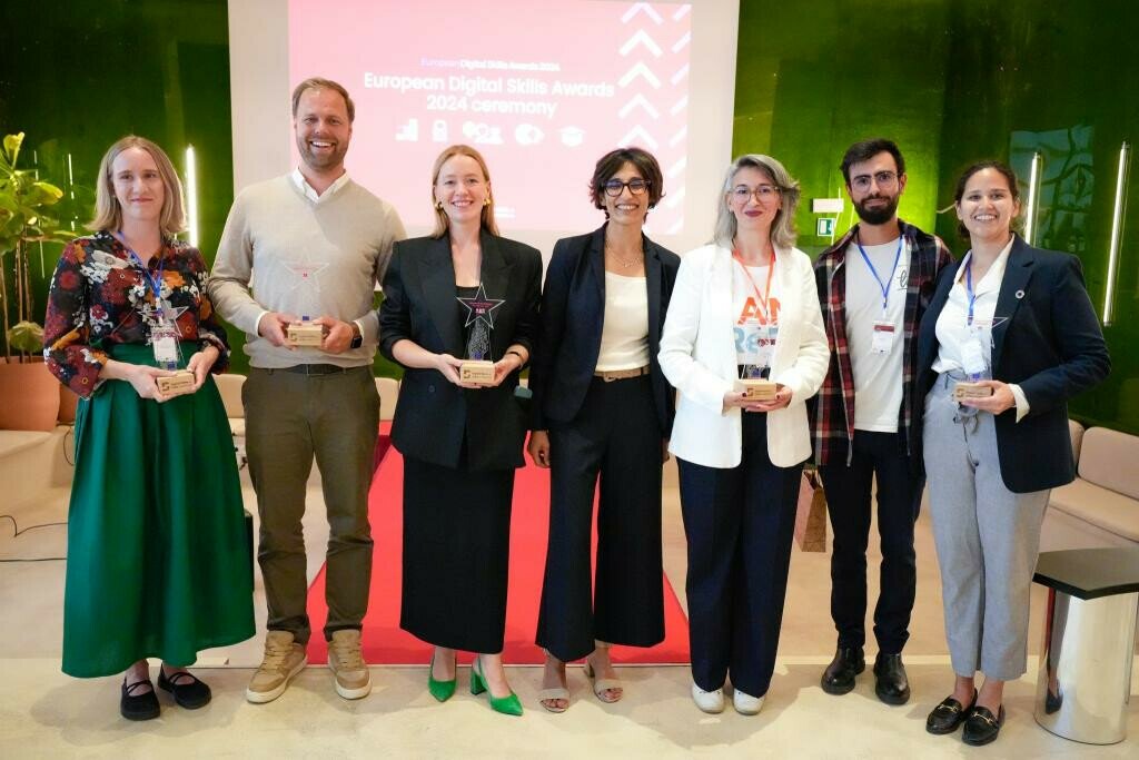 Our founder, Erlend, with other winners at the 2024 European Digital Skills Awards ceremony.