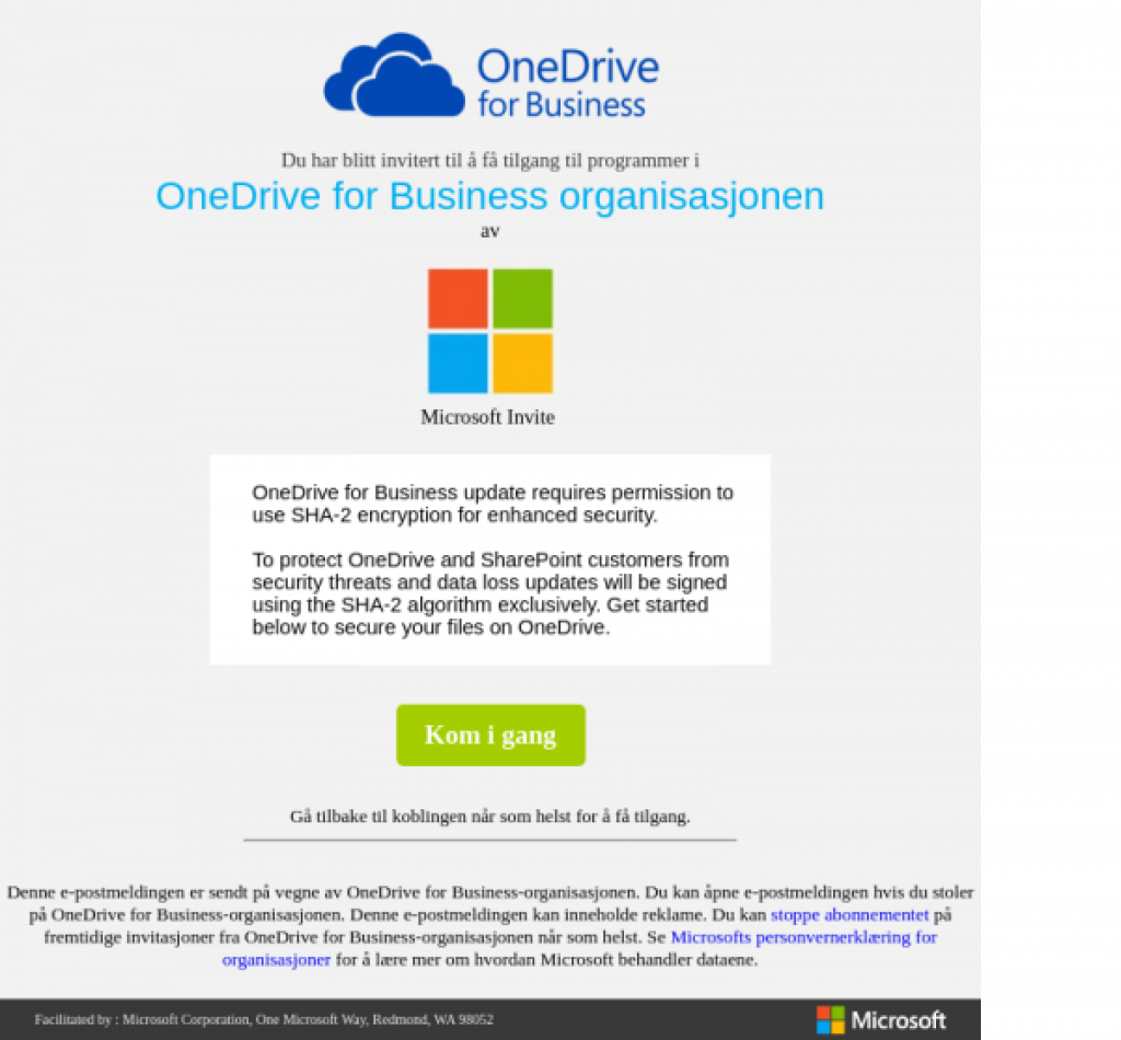 A phishing email, supposedly from Microsoft.