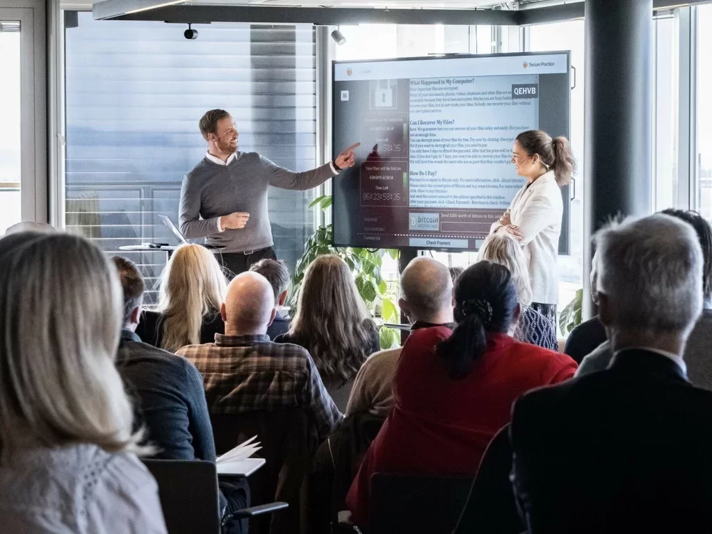 Our CEO, Erlend, delivering an in-person cybersecurity exercise session.