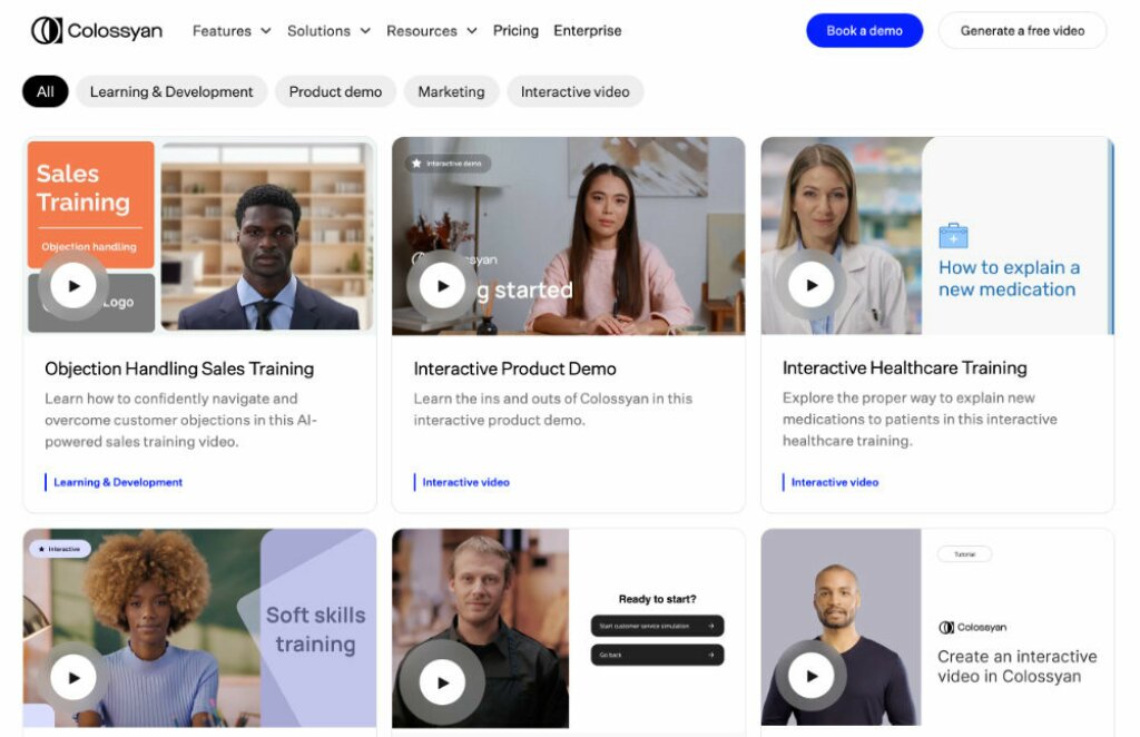 Screenshot of video explainer demos from Colossyan.